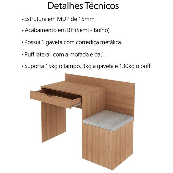 Imagem de Escrivaninha Mesa Puff 107,3 cm 1 Gaveta ME4168 Amendoa Tecno Mobili