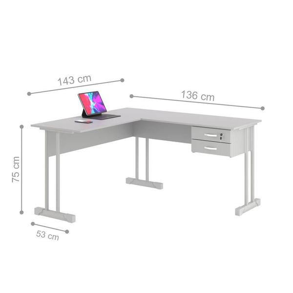 Imagem de Escrivaninha para Computador L com 2 Gavetas Range Cinza