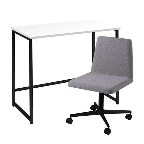Imagem de Escrivaninha Tampo Branco Cadeira Cinza Base Preta 55x55x40