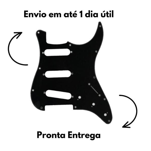 Imagem de Escudo Guitarra Strato Sss 1 Camada 11 Furos Preto Brilhante