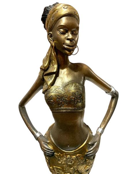 Imagem de Escultura Africana Resina Objeto Decorativo de Luxo Dourada