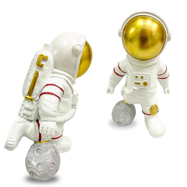 Imagem de Escultura Astronauta Branco Lua Jogador Decoração 15,5X9,5Cm