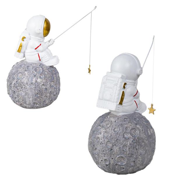 Imagem de Escultura Astronauta Na Lua Pescador Decorativo 17,5X10Cm