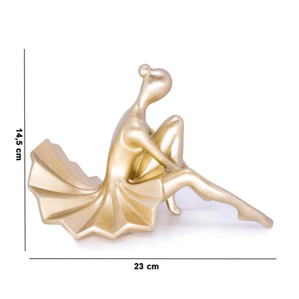 Imagem de Escultura Bailarina Decorativa em Poliresina Dourado 23 cm F04 - D'Rossi