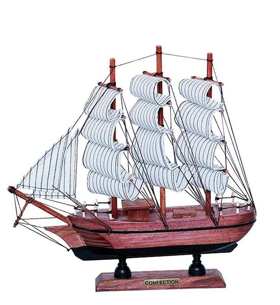 Imagem de Escultura barco veleiro decorativo de madeira marrom e preto