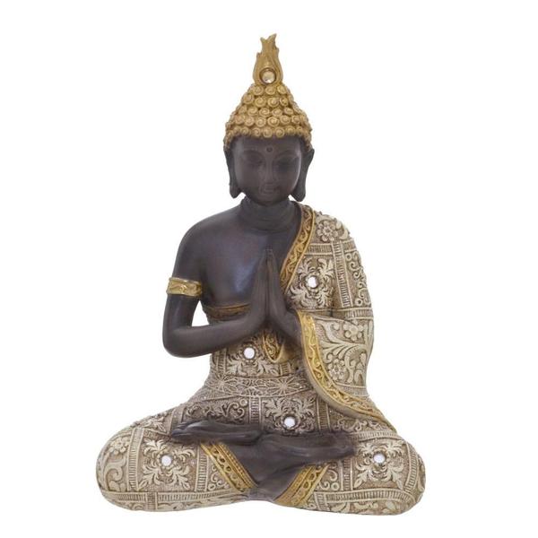 Imagem de ESCULTURA BUDA DECORATIVO EM RESINA MARROM E DOURADO 21cm