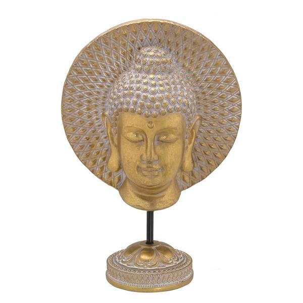 Imagem de Escultura buda decorativo rustico em resina  com pedestal