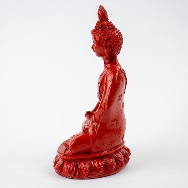 Imagem de Escultura Buda Meditando 13 cm Vermelho em Resina