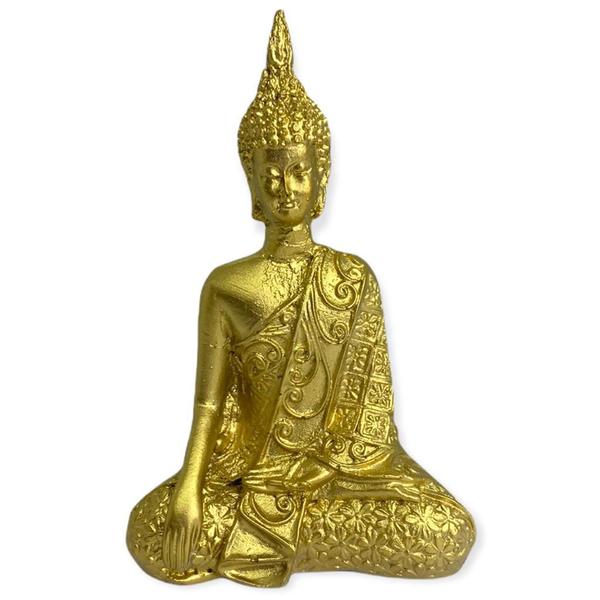 Imagem de Escultura Buda Tibetano 9x5 cm sentado meditando dourado em resina 47080