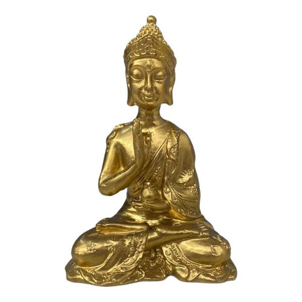 Imagem de Escultura Buda Tibetano Meditando 9,5cm Prata e Dour Resina