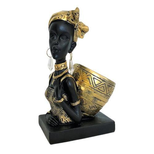 Imagem de Escultura Cabeça Africana Com Cesto Em Resina