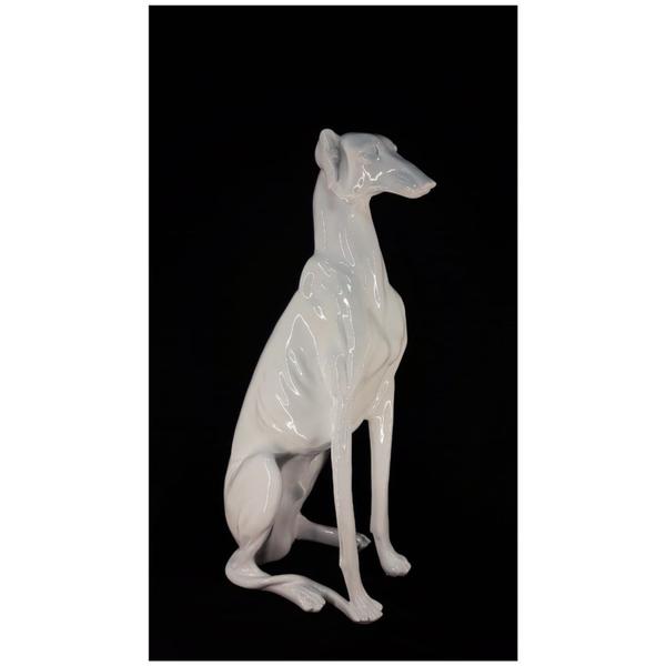 Imagem de Escultura Cachorro Doberman sentado Porcelana Branca Formosa