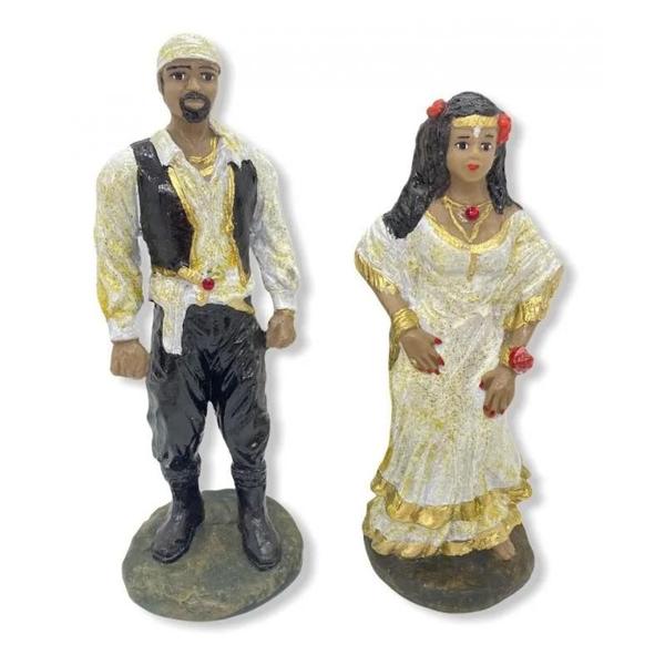 Imagem de Escultura Ciganos Casal Branco 15 cm em Resina