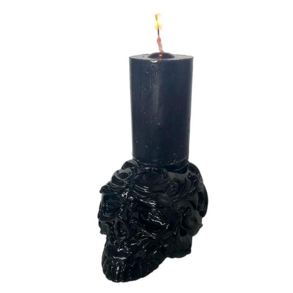 Imagem de Escultura Cranio Porta Vela 7 Dias Resina 12X8Cm Preto