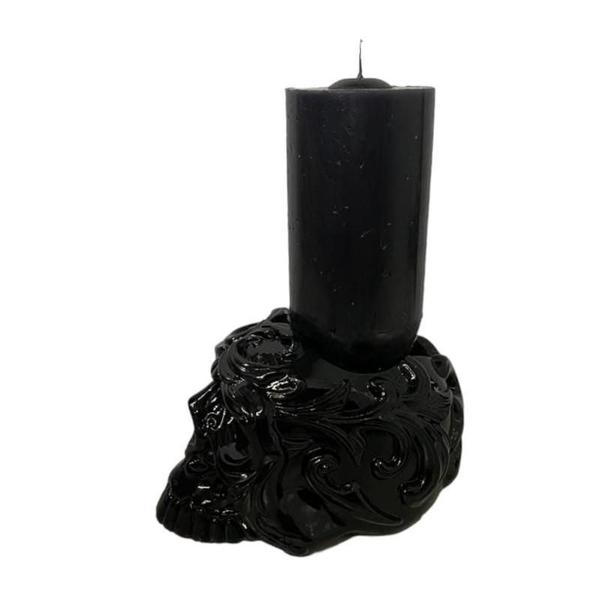 Imagem de Escultura Cranio Porta Vela 7 Dias Resina 12X8Cm Preto