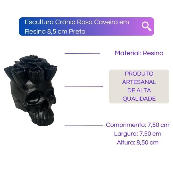 Imagem de Escultura Crânio Rosa Caveira Resina 8,5Cm - Selecione A Cor