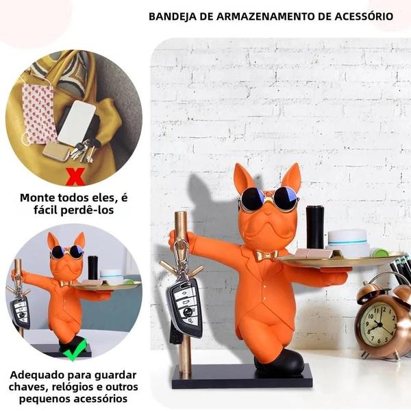 Imagem de Escultura de Buldogue Francês em Resina - Banco de Moedas com Bandeja