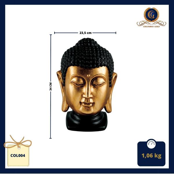 Imagem de Escultura de cabeça de Buda em cerâmica, na cor ouro envelhecido brilhante
