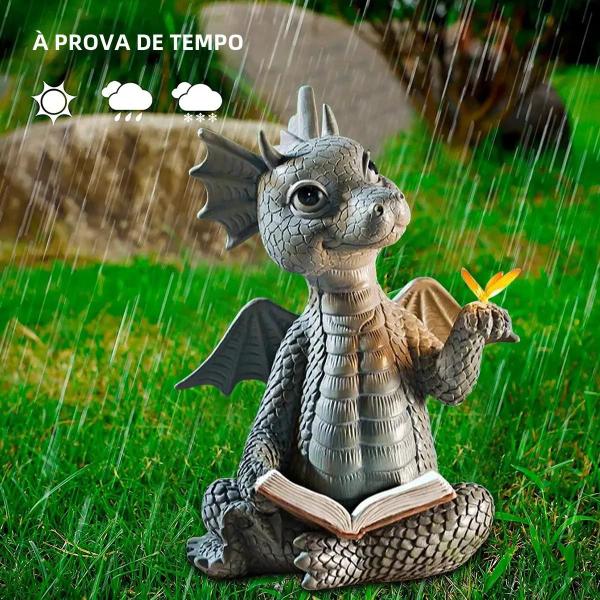 Imagem de Escultura de Dragão de Resina Fofa para Jardim - Decoração de Livro de Leitura