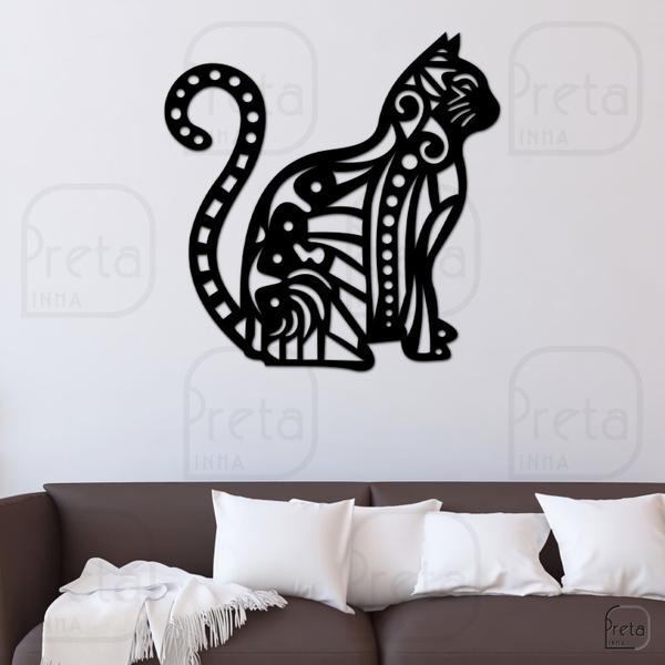 Imagem de Escultura de Parede Decorativo Animal Gato Mdf 6mm 60x59cm