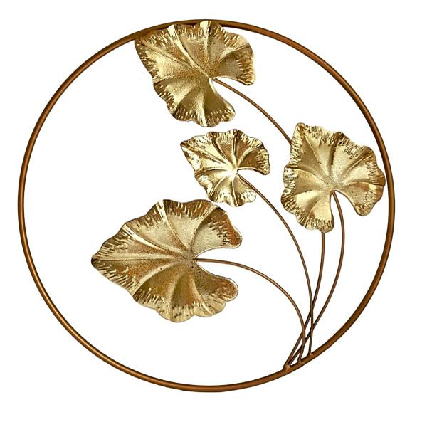 Imagem de Escultura de Parede Metal Decor Exclusiva 50cm Dourado Folhas