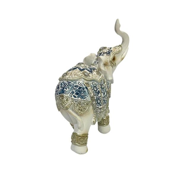 Imagem de Escultura de Resina Elefante Branco e Azul - 15CM