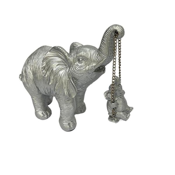 Imagem de Escultura de Resina Família Elefante Prata - 14,5CM