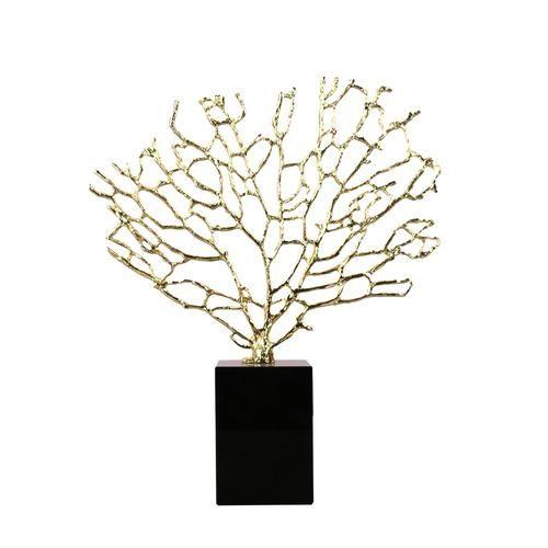 Imagem de Escultura decor arvore dourada em metal e cristal preto g