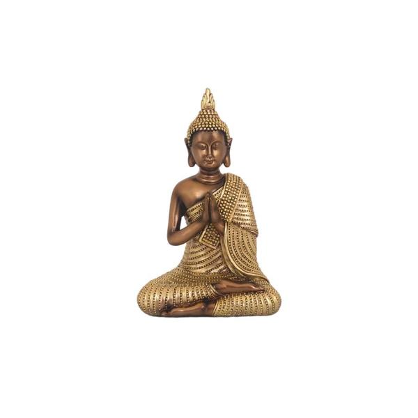 Imagem de ESCULTURA DECORATIVA BUDA TAI RESINA DOURADA E MARROM 17cm