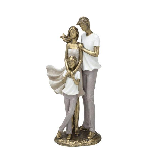 Imagem de Escultura Decorativa Casal e Filho Dourado e Branco