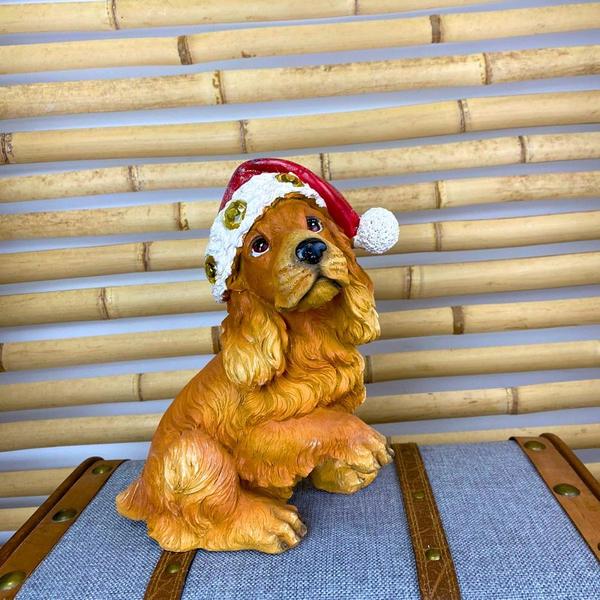 Imagem de Escultura Decorativa de Cachorro Natal com Gorro 23x18cm Cromus