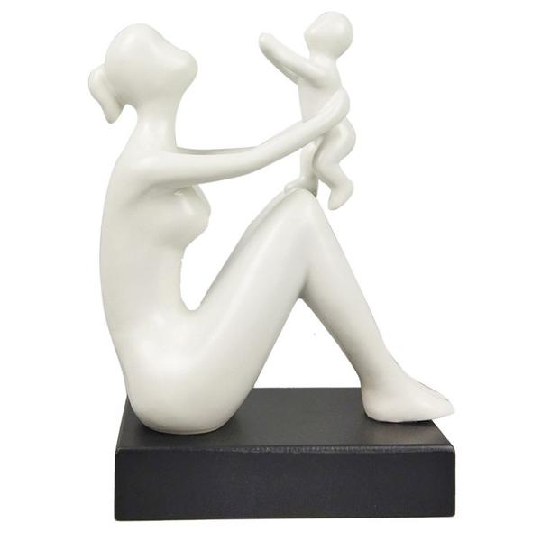 Imagem de Escultura Decorativa de Cerâmica Branca Mãe e Filho 27cm VG0050 BTC