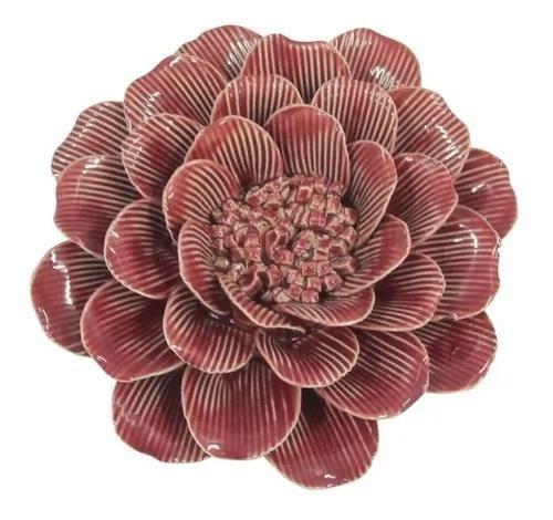 Imagem de Escultura  decorativa de mesa em ceramica -flor vermelha