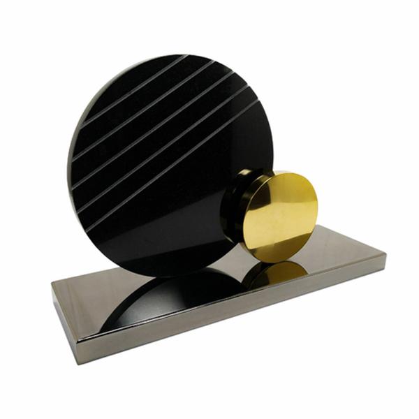 Imagem de Escultura Decorativa Discos Marmore Preto Metal Base