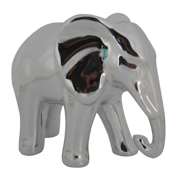 Imagem de Escultura Decorativa Elefante de Cerâmica Prata 13,5cm VJ0006 BTC