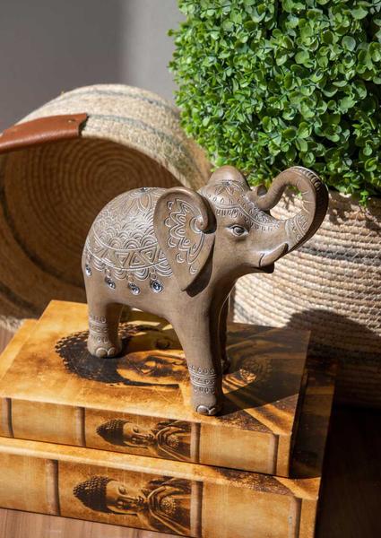 Imagem de Escultura Decorativa Elefante de Resina Marrom 20cm RQ3024 BTC