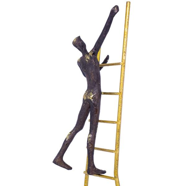 Imagem de Escultura Decorativa Homem Escada em Poliresina Preto/Dourado 46,5 cm F04 - D'Rossi