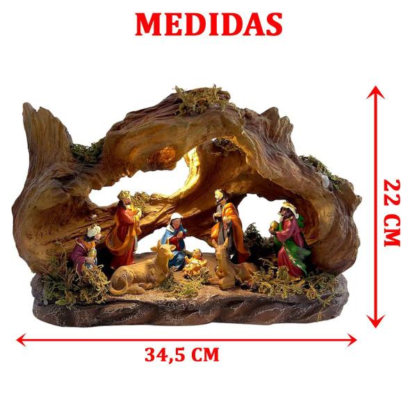 Imagem de Escultura Decorativa Iluminada Presépio Resina Rústica Gruta