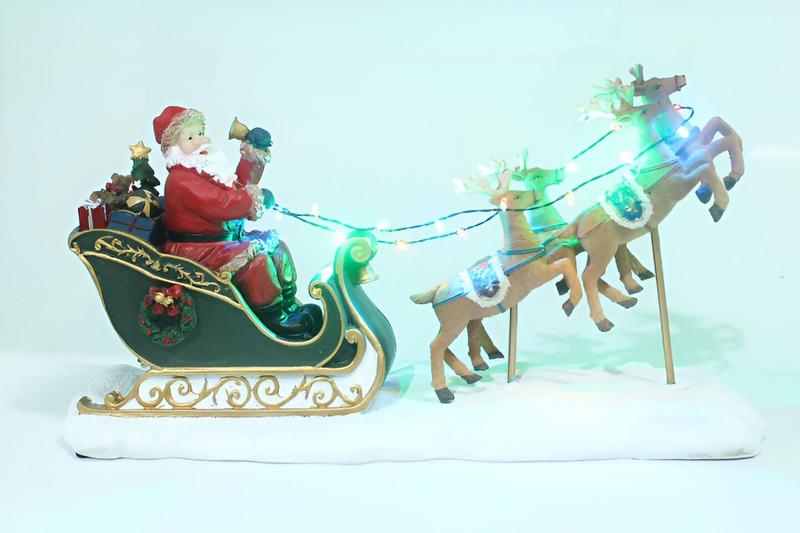 Imagem de Escultura Decorativa Iluminada Trenó Renas Papai Noel 43cm