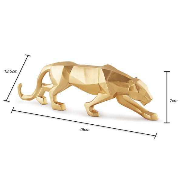 Imagem de Escultura Decorativa Leopardo Dourado Em Poliresina 13,5x45x7cm - Mart