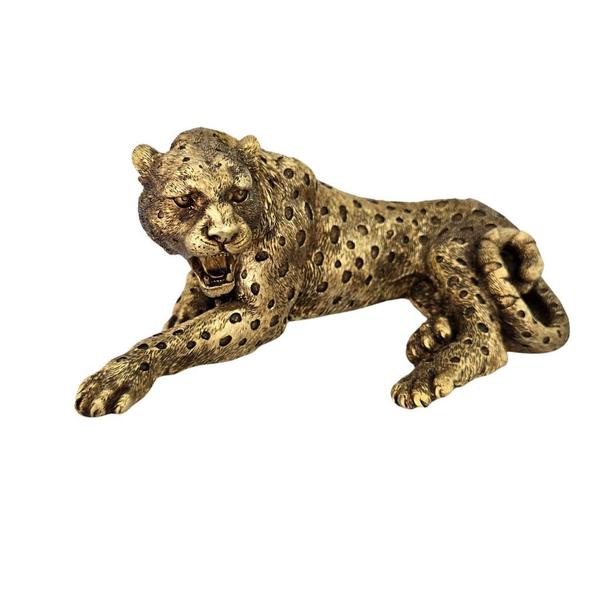 Imagem de Escultura decorativa leopardo dourado