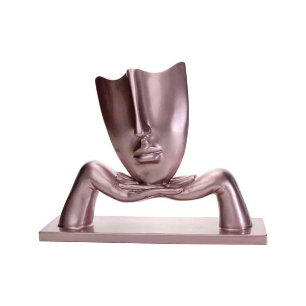 Imagem de Escultura Decorativa Máscara com Base em Cerâmica Rosa Metal 23x30  cm - D'Rossi