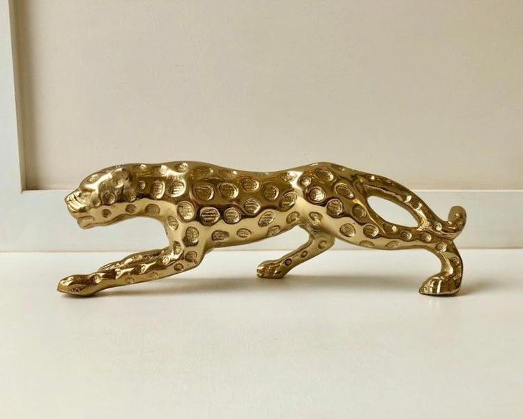 Imagem de Escultura Decorativa Pantera Metal Dourado 29 cm