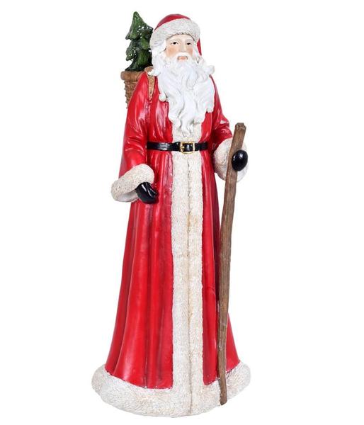 Imagem de Escultura decorativa papai noel com cajado e arvore 37cm