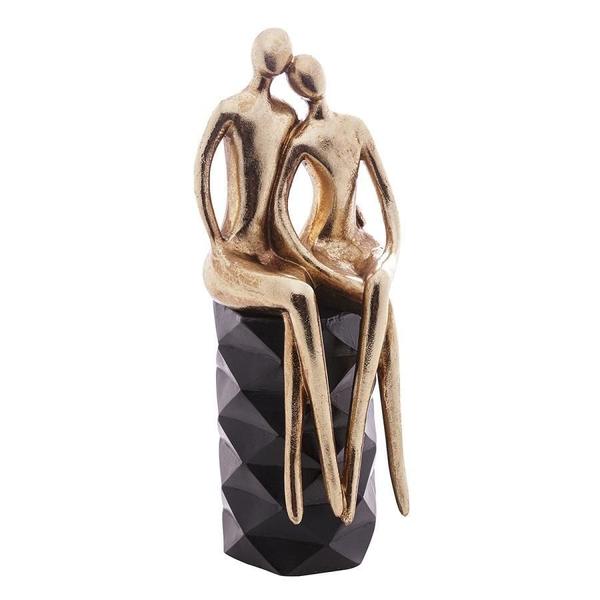 Imagem de Escultura Decorativa Resina Casal Sentado Dourado E Preto