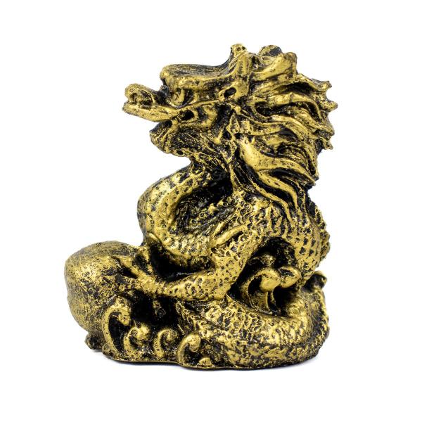 Imagem de Escultura Dragão Chinês com Esfera Dourado Resina 7 cm