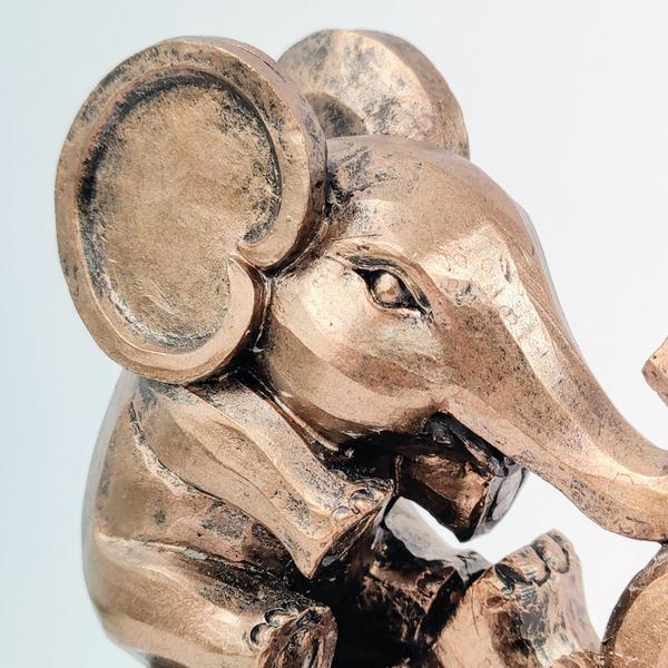 Imagem de Escultura Elefante Com Filhote Cobre 22X18X8Cm Mãe E Filho