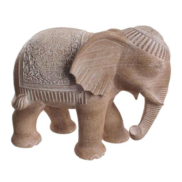 Imagem de Escultura elefante indiano de resina marrom c/branco 20,5cm