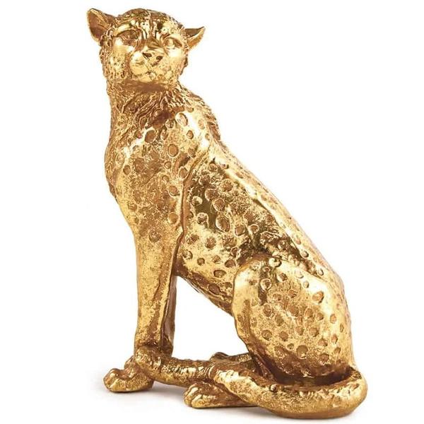 Imagem de Escultura em poliresina Leopardo dourado Mart 14x20