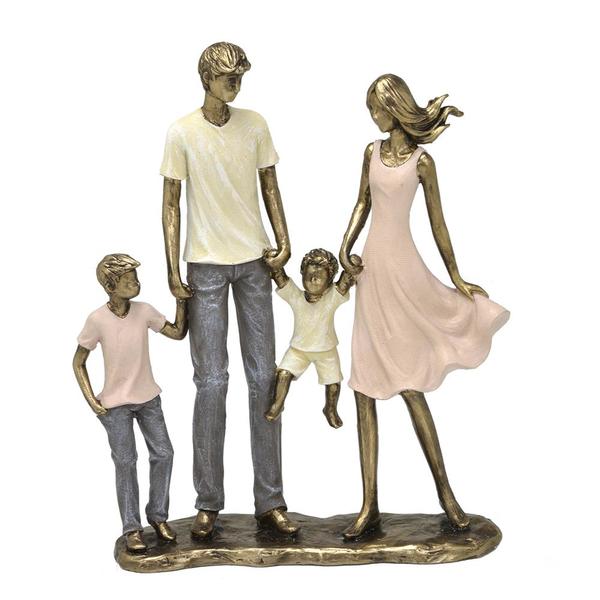 Imagem de Escultura Estatueta Estátua Família Casal Dois Filhos Meninos Irmãos Casa Sala Quarto Escritório Mesa Rack Estante Aparador Enfeite Presente Resina